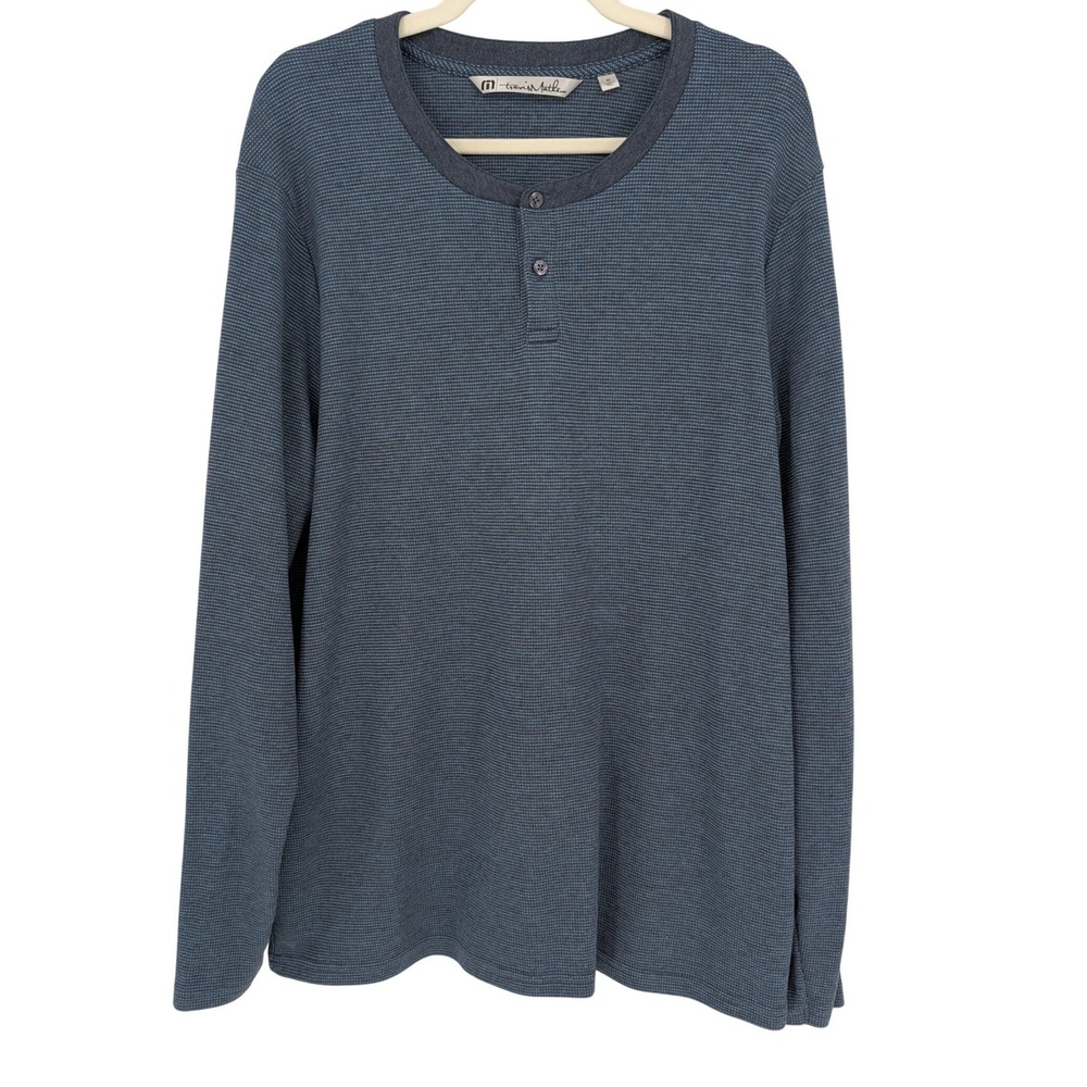 TravisMathew‎ Henley Shirt Mens XL Blue Long Sleeve Textured Casual Golf Preppy